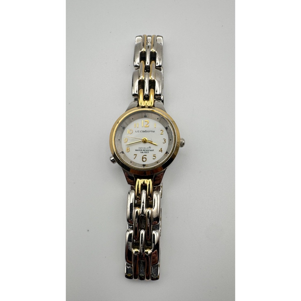 Liz Claiborne Watch Indiglo Ladies Two Tone Gold Silver Night Light Glow Dial
